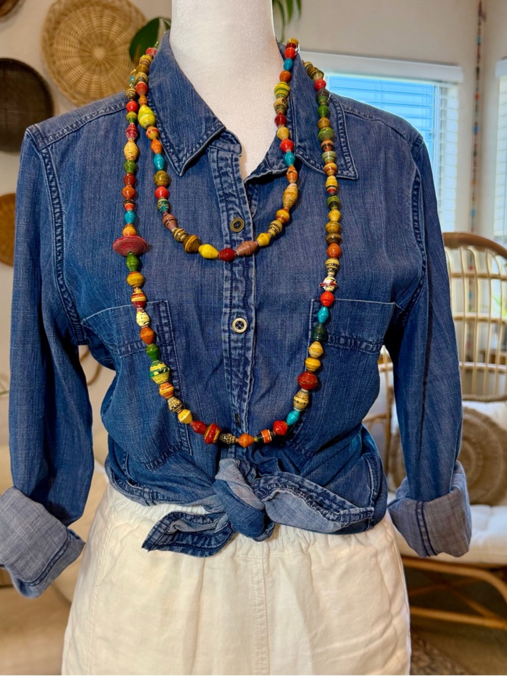 Eileen Fisher Blue Chambray Tencel Cotton Button-Up Blouse Shirt Top Women’s M